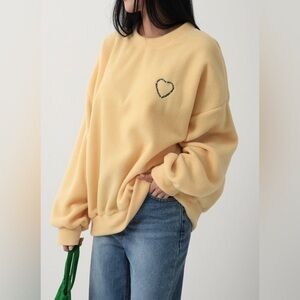 Yolk Yellow Oversized Sweatshirt with Heart Embroidery